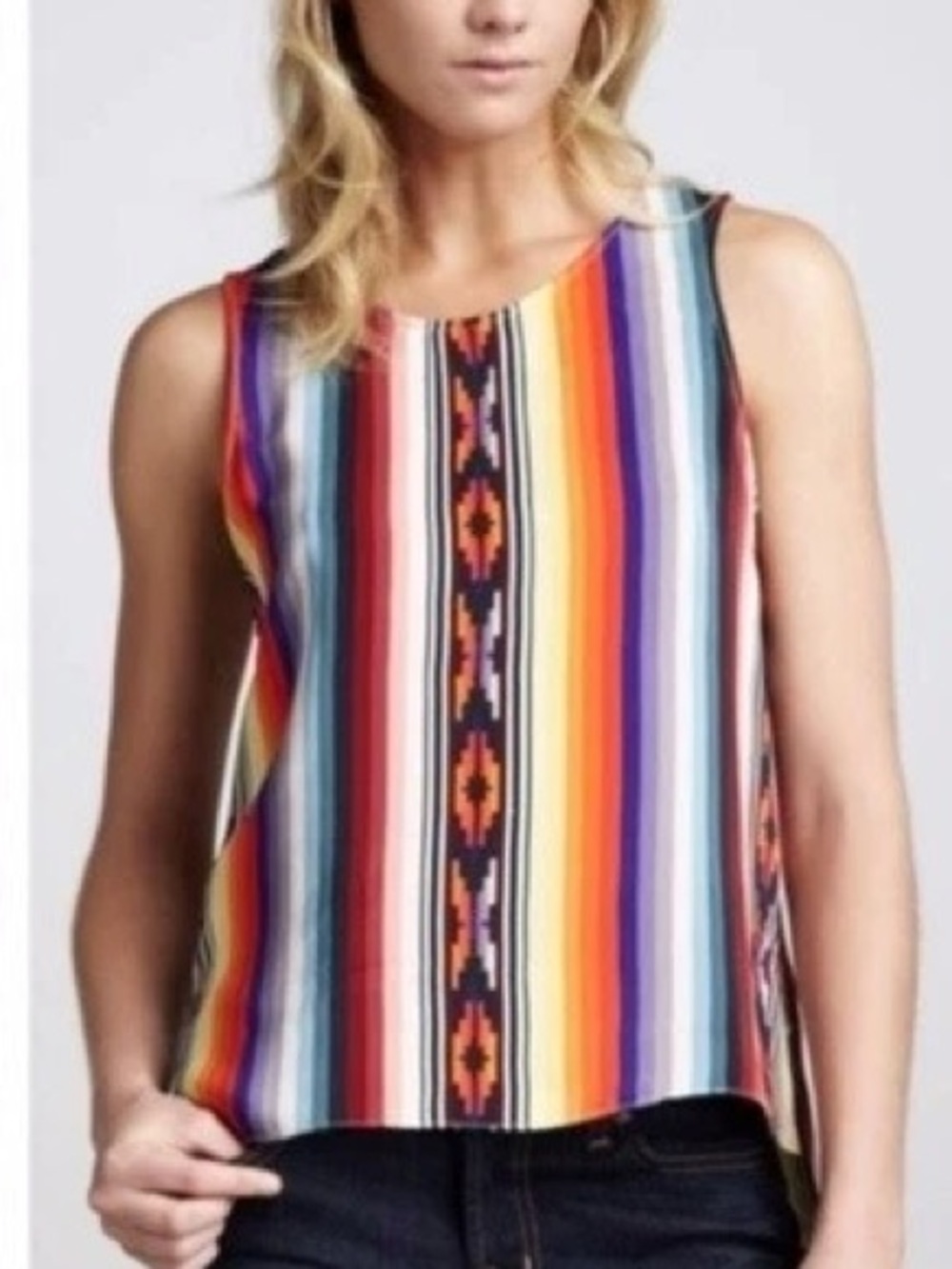 Parker Striped Sleeveless Tank in Orange, Purple, Blue, Pink & Cream